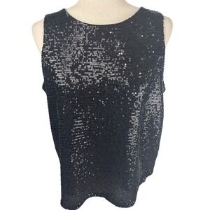 Investments Petites Black Sequin‎ Sleeveless Tank Top Party Blouse PM